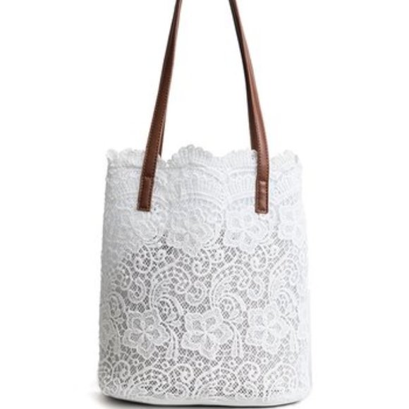 Ella & Elly Handbags - NWT White & Tan handle Lace Bag